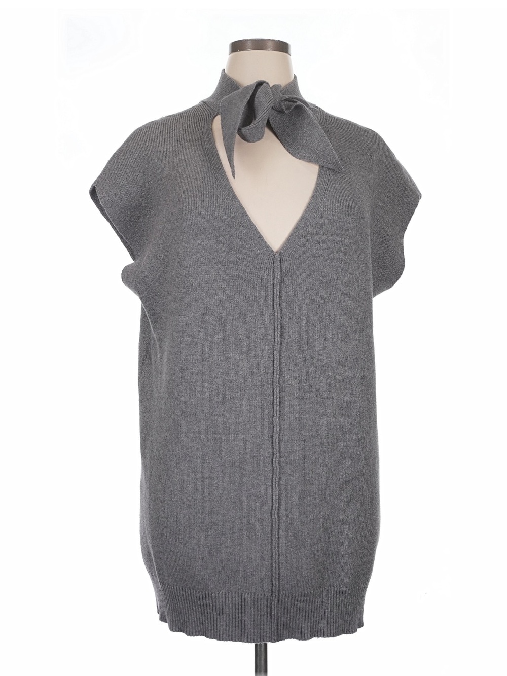L'Academie Grey Knit Sleeveless Tie-Neck Dress